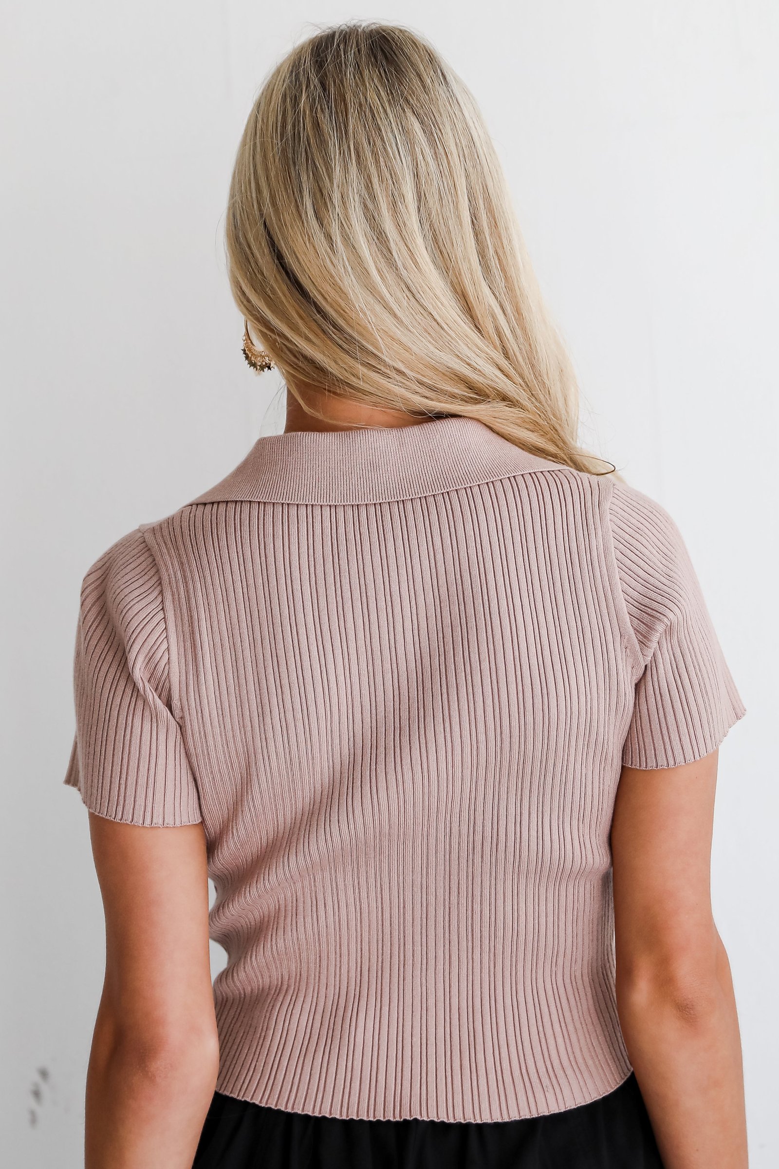 FINAL SALE - Breezy Finesse Tan Ribbed Knit Collared Top - DU DEAL