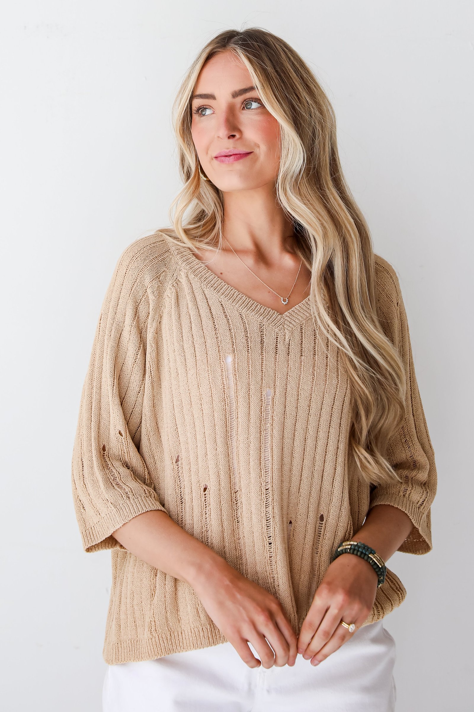 FINAL SALE - Trendy Bliss Taupe Lightweight Knit Top